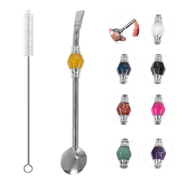 Bomba Chimarrão Aço Inox 25cm Pedra Decorativa Grande - Wp -