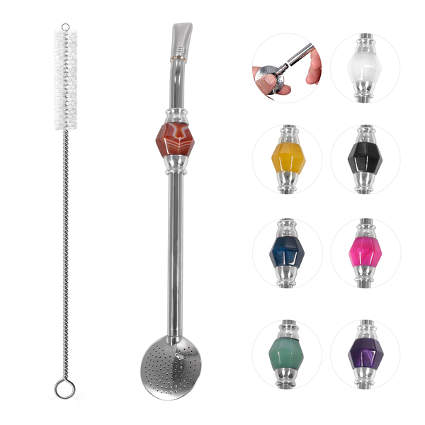 Bomba Chimarrão Aço Inox 25cm Pedra Decorativa Grande - Wp -