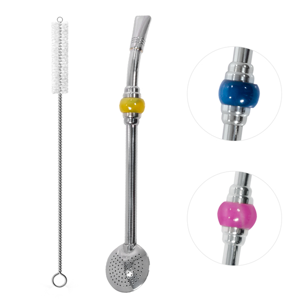 Bomba Chimarrão Compacta Com Rosca Aço Inox 19cm Pedra Decora