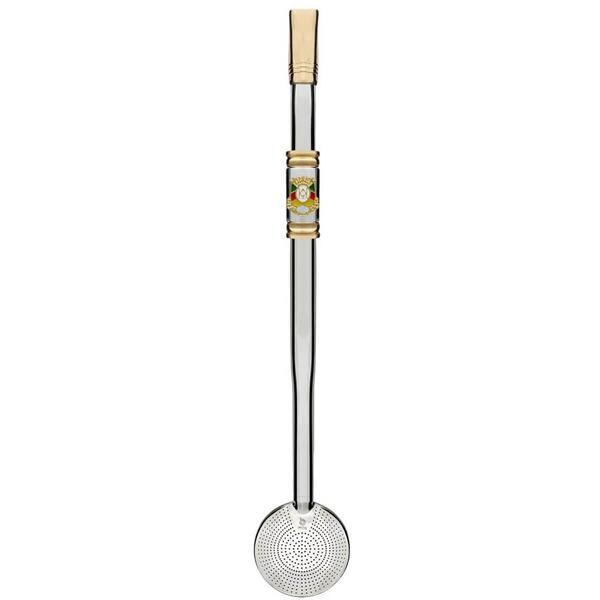 Bomba De Chimarrão Inox 24cm Mil Furos Brasão Bojo Rosca Esco