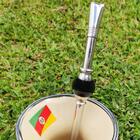 Bomba Para Chimarrão Inox 23cm Com Pedra Marrom Escovinha Lim