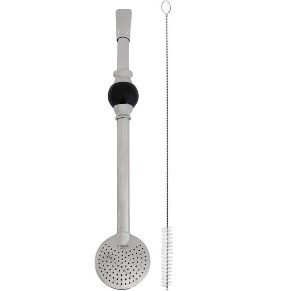 Bomba Para Chimarrão Inox 23cm Com Pedra Marrom Escovinha Lim