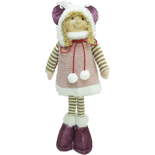 Boneca Decoração Menina Com Gorro Vestido Rosa Natalino 40cm