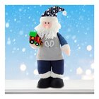 Boneco Decorativo Papai Noel Artesão Azul Com Brinquedo 53cm