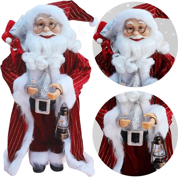 Boneco Decorativo Papai Noel Tradicional Com Lampião De 45cm