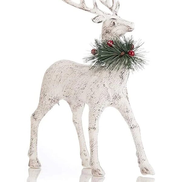 Boneco Decorativo Rena Branca Natalina Enfeite De Natal 34cm