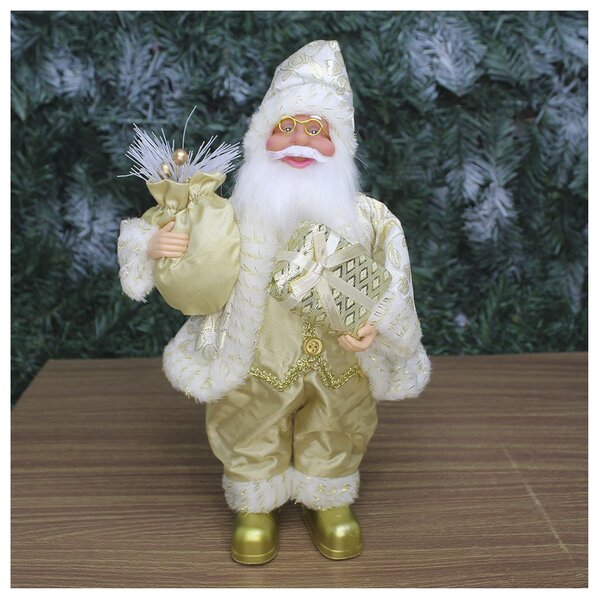Boneco Natal Papai Noel Com Presente Natalino Dourado 30cm