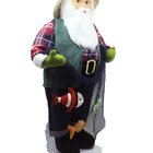 Boneco Natalino Papai Noel Pescador Pesca Peixe Rede De 83cm