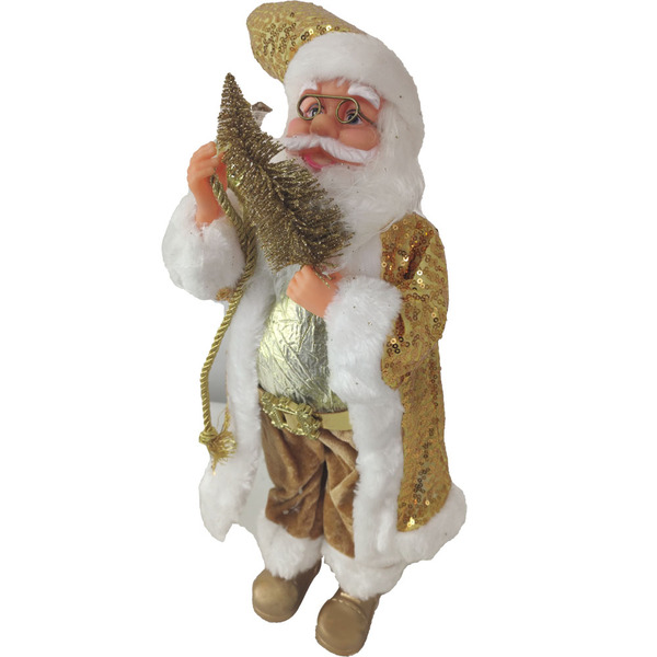 Boneco Papai Noel 45cm Natalino Dourado Natal Arvore Decoraça