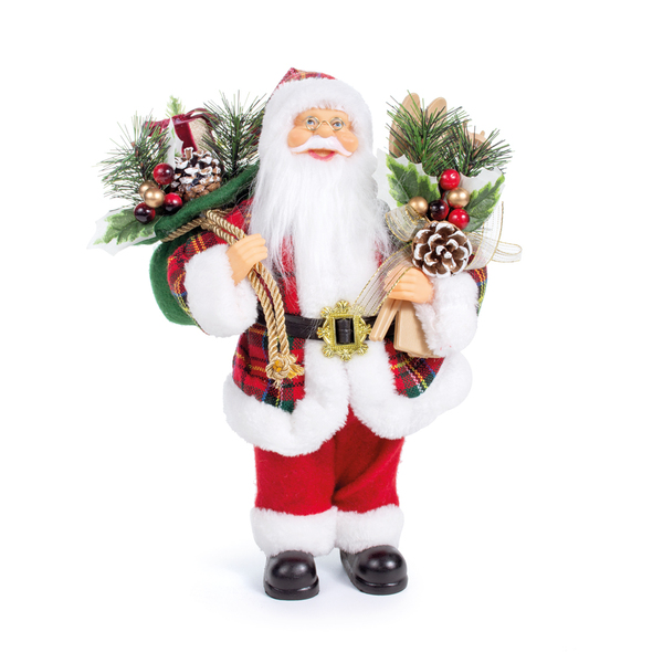 BONECO PAPAI NOEL XADREZ COM SACOLA 30CM