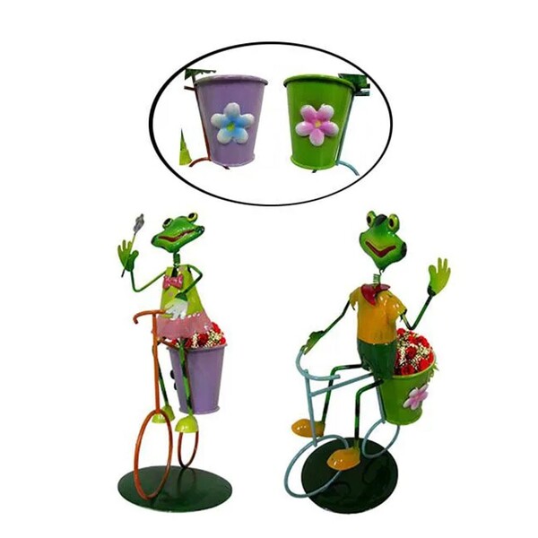 Bonecos Casal Sapo Com Bicicleta Enfeite E Decoracao Jardim C