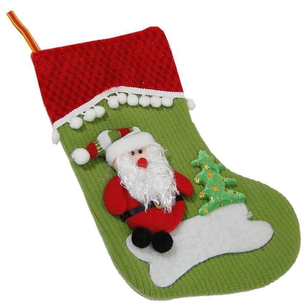 Bota De Natal Verde Em Tecido Com Papai Noel 1446 28cm De Alt