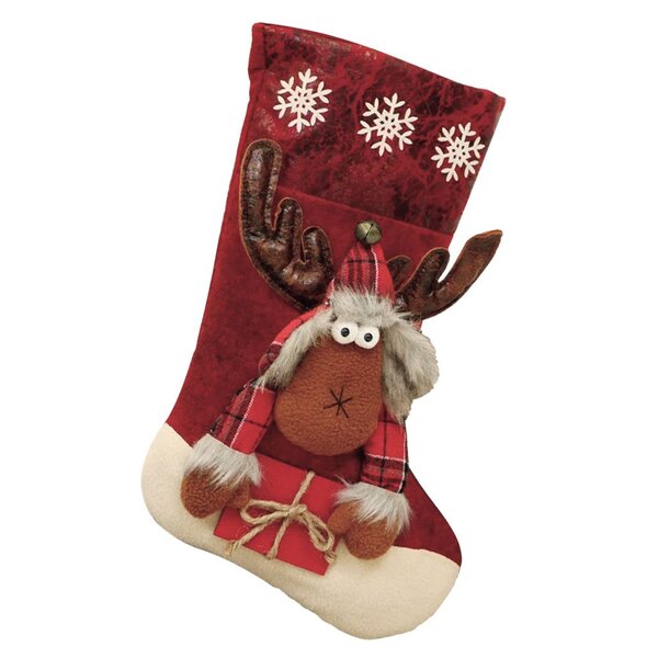 Bota Meia Natalina Decoração Rena Tecido E Pelúcia 43cm