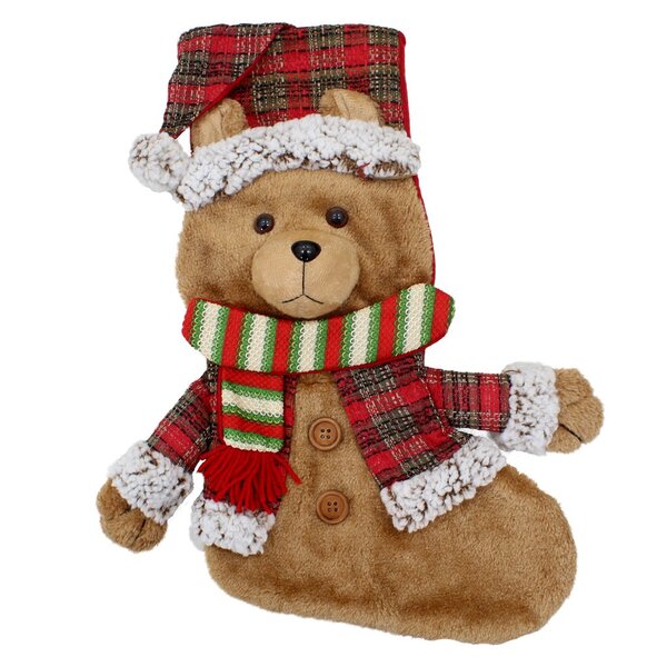 Bota Meia Natalina Decoração Tecido Ursinho Teddy Bear 45cm