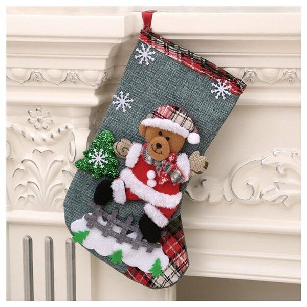 Bota Meia Natalina Decoração Ursino Natalino Tecido 32cm