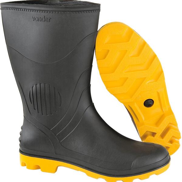Bota Pvc 45 Cano Médio C/ Forro Preto/amarelo Ca3151 Vonder