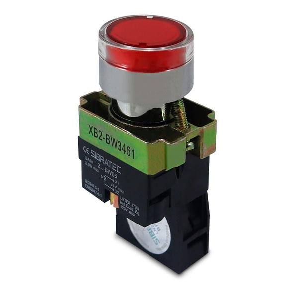 Botão Comando Impulso Iluminado Led 24vca/vcc 1nf Vermelho Li