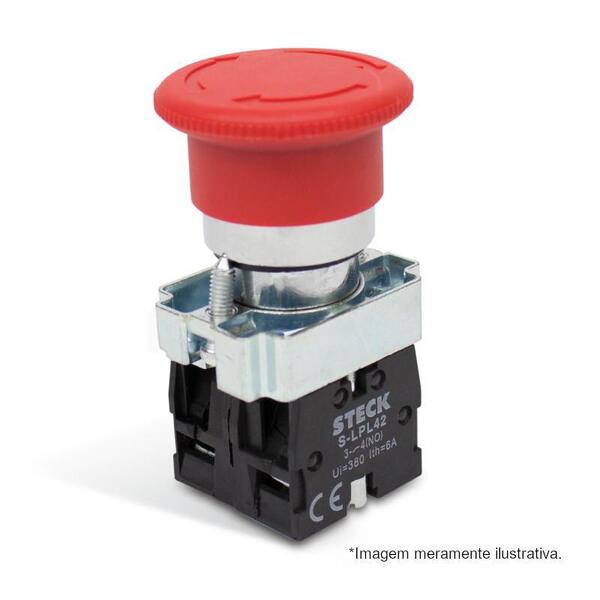 Botão De Retenção Cogumelo Soco Metálico Vermelho 30mm Encaix