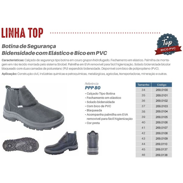 Botina com Biqueira de Polipropileno Gaspea Inteira 4012BEFB4600LL Bracol