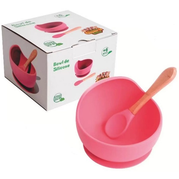 Bowl De Silicone Papinha P/bebê Turminha Guara - Rosa