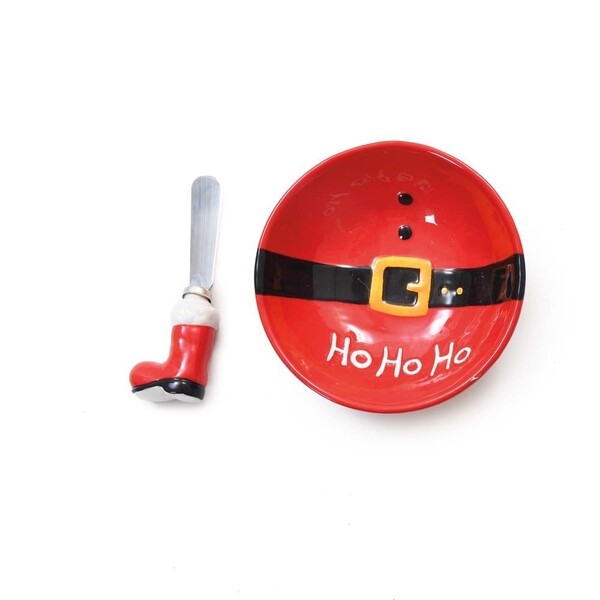Bowl Espátula Papai Noel Patê Mesa Natal Cerâmica Vermelha