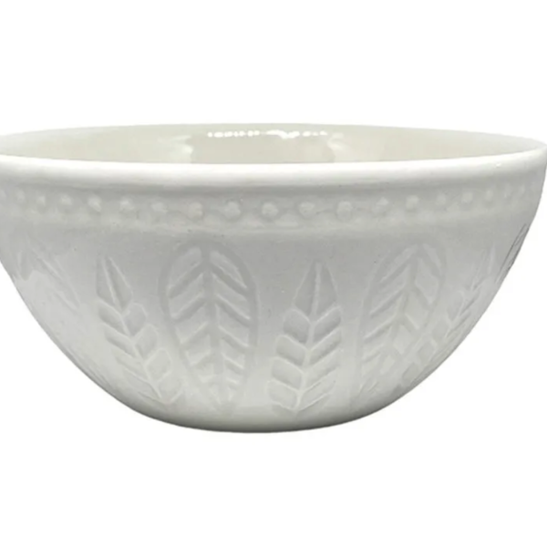 Bowl Tigela Cumbuca Cerâmica Branco Relieve Folhas 550ml Yoi