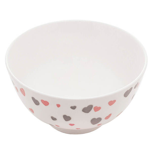 Bowl Tigela De Porcelana Branco Corações Rosa Cinza