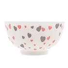 Bowl Tigela De Porcelana Branco Corações Rosa Cinza