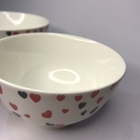 Bowl Tigela De Porcelana Branco Corações Rosa Cinza