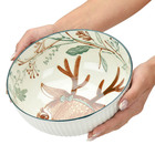 Bowl Tigela De Porcelana Canelado Ilustração Cervo 20cm