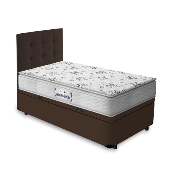 Box Baú + Cabeceira Cassis Marrom E Colchão D33 Solteiro Prob