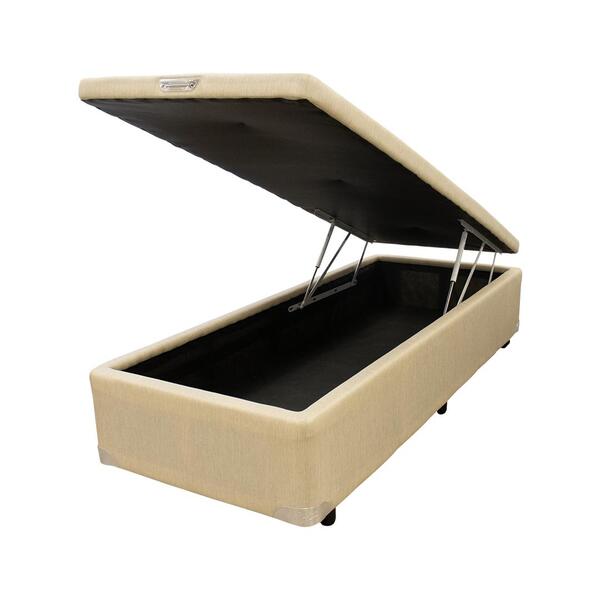 Box Baú Castor Solteiro Original Linho Bege  88x188x35cm