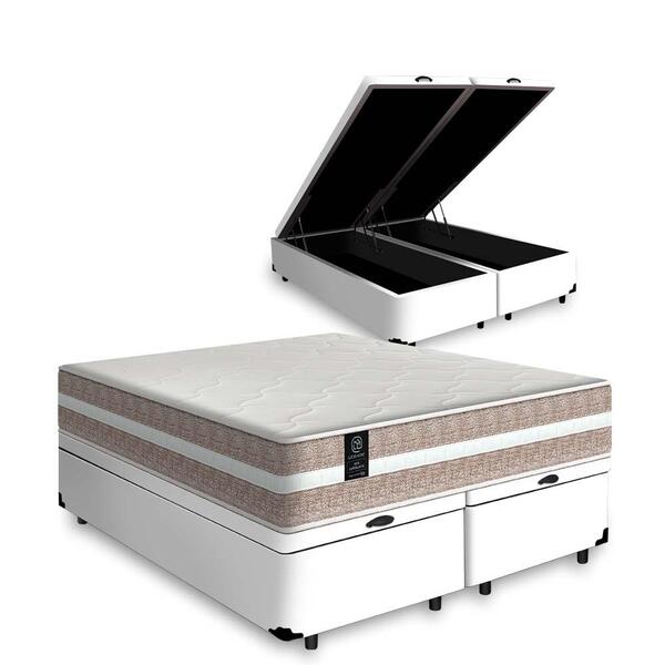 Box Baú Super King Branca + Colchão De Molas Ensacadas - Luca