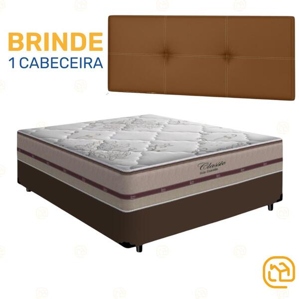 Box Casal Marrom + Cabeceira Painel Iris Marrom + Colchão Cla