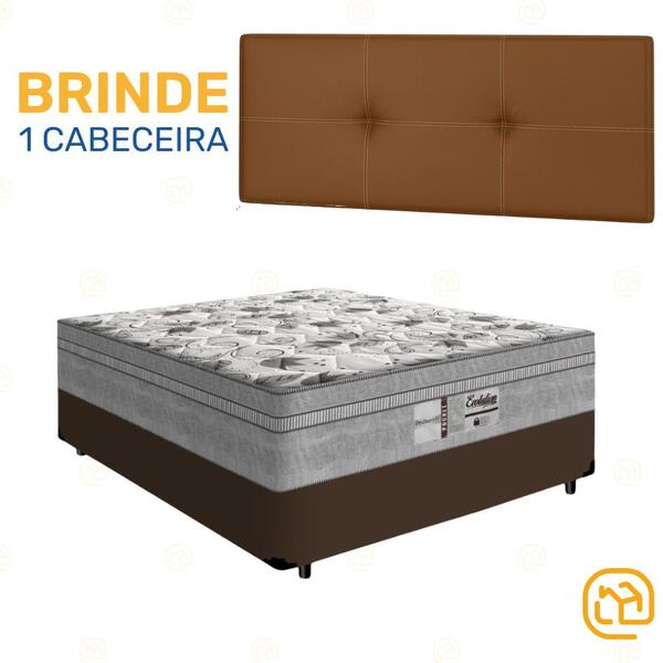 Box Casal Marrom + Cabeceira Painel Iris Marrom + Colchão De