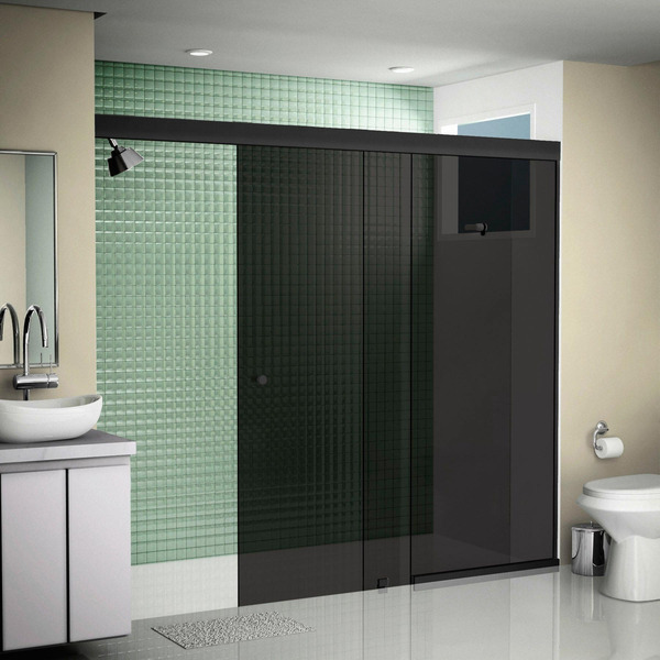 Box de Correr Vidro Fumê Kit Preto 1,1x1,9m