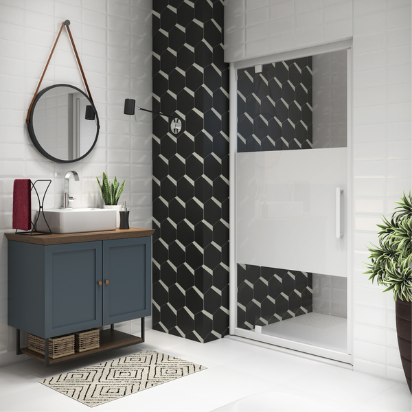 Box Frontal Pivotante Ajustável Vidro 97,5-100x190cm Incolor Kit Branco Sensea