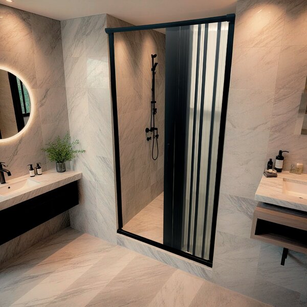 Box Para Banheiro De Pvc 185x55cm Sanfonado Frontal Bcf Preto