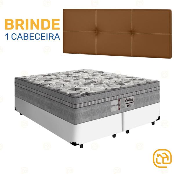 Box Queen Branca + Cabeceira Painel Iris Marrom + Colchão De