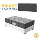 Box Solteiro Branco + Cabeceira Painel Iris Preta + Colchão D
