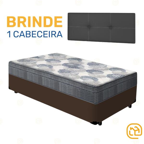 Box Solteiro Marrom + Cabeceira Painel Iris Preta + Colchão D