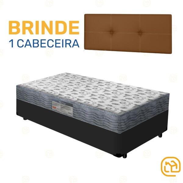 Box Solteiro Preta + Cabeceira Painel Iris Marrom + Colchão D