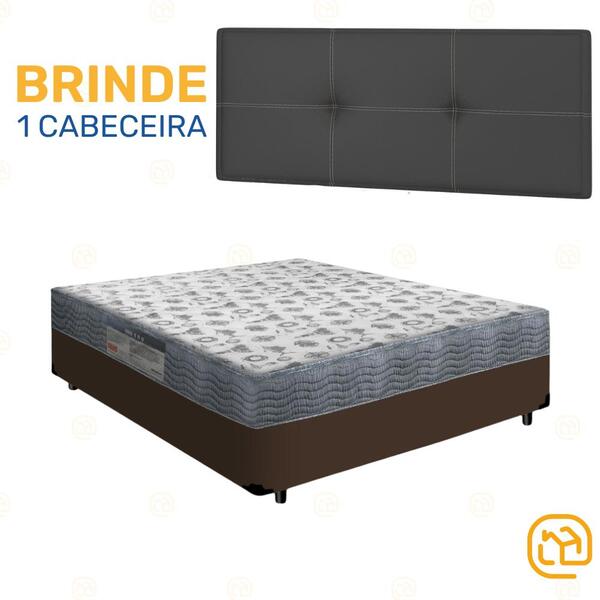 Box Viúva Marrom + Cabeceira Painel Iris Preta + Colchão D33