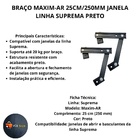 Braço Maxim-ar 25cm/250mm Janela Linha Suprema Preto Par Al