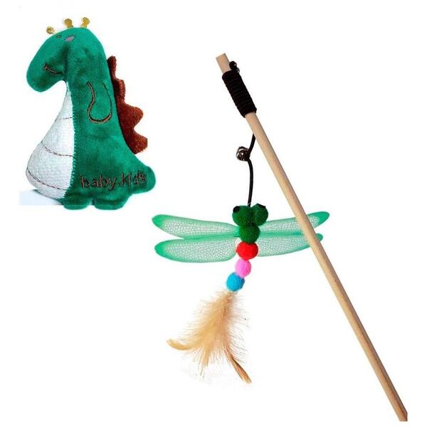 Brinquedos Para Gatos Varinha Vara E Pelúcia Catnip Verde