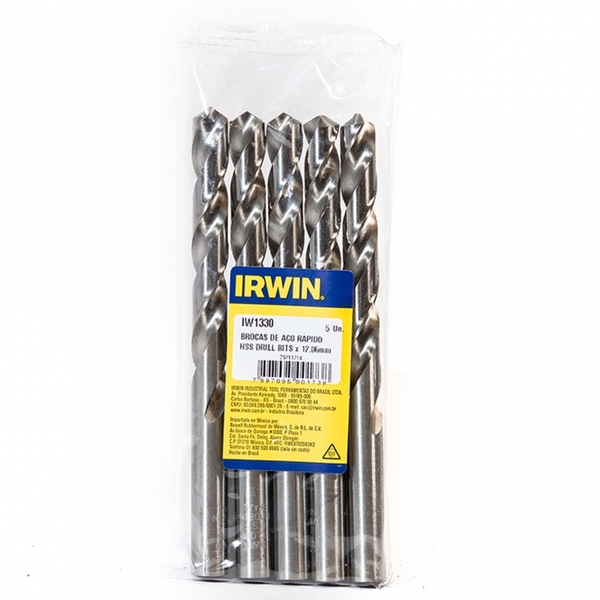 Broca Aco Rapido Irwin 12mm - Embalagem Com 5 Unidades