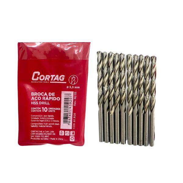 Broca De Aço Rápido 5,5mm Pacote C/ 10 Un Cód. 61920 Cortag