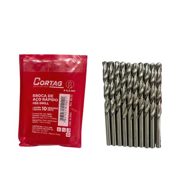 Broca De Aço Rápido 6,5mm Pacote C/ 10 Un Cód. 61922 Cortag