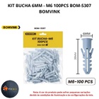 Bucha 6mm M6 C/anel Aba  Plastica Fixacao Parede Bom-5307 Pac