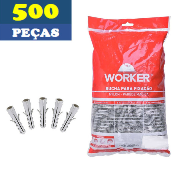 Bucha 8 Nylon - Convencional Worker Pct 500 Peças